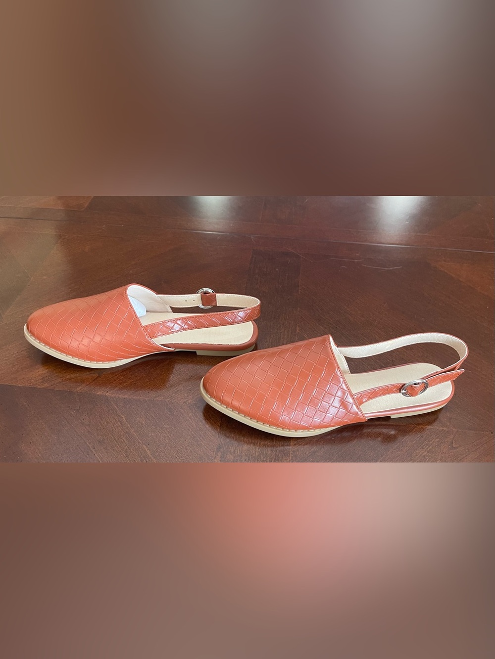 New women's Hazel & June Coral Slingback Flats with Woven Texture